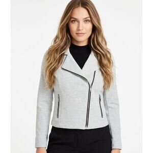 Bar III Women's Moto Jacket, XS, Heather Grey Crop Ponte-Knit Front Zip Pockets